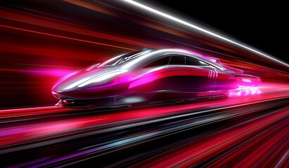 A futuristic modern train is the subject of a colorful abstract art painting that serves as a background stock illustration