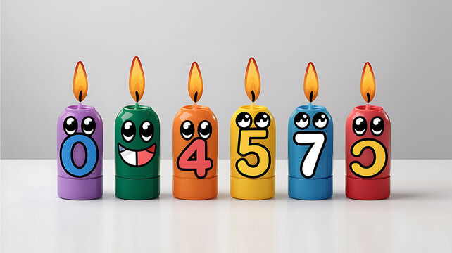 Cute cartoon number candles birthday party theme Happy colorful learning numbers