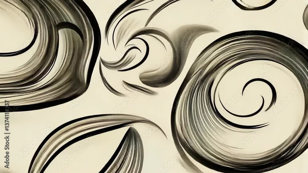 Poster a black and white drawing of a swirl with a circle in the middle. there are many swirls and circles 