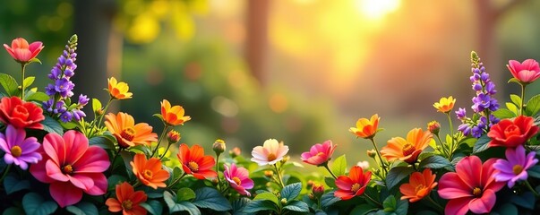 Vibrant and colorful flowers and plants creating a warm and inviting background,  botanical,  outdoor