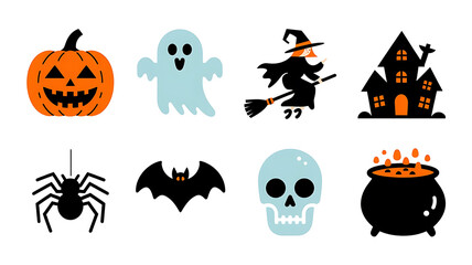 Cute Halloween Icons Flat Style Vector Graphics