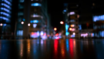 Blurred neon lights background. Neon city lights in bokeh style. Futuristic backdrop.