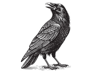 Fototapeta premium black raven woodcut engraving vector illustration