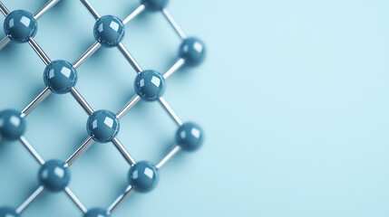 detailed molecular structure with blue atoms and metallic bonds on light blue background, showcasing scientific beauty