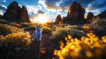 Desert rabbit sunset landscape (1)