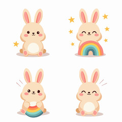 Face set of a cute white rabbit. Kawaii bunny ear emoji, or bunny emoticon. symbol of a rabbit. Expression of a funny animal cartoon figure. outline in a vector illustration