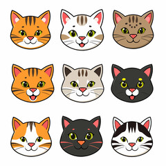 Cute cartoon cat head vector art illustration bundle set