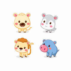 Cute baby safari animal faces vector illustration. The set includes, Baby Animal Faces Set