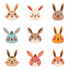 Face set of a cute white rabbit. Kawaii bunny ear emoji, or bunny emoticon. symbol of a rabbit. Expression of a funny animal cartoon figure. outline in a vector illustration