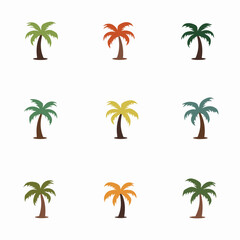 Naklejka premium Set of trees isolated on a white background. Vector illustration flat design style, Set Palm on a white background