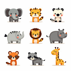 Cute baby safari animal faces vector illustration. The set includes, Baby Animal Faces Set