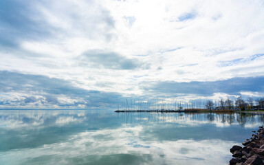 beautiful reflection on lake Balaton in Balatonvilagos Hungary