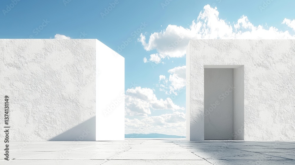 Poster a futuristic and abstract architectural setting, complete with an empty concrete floor, has been cre