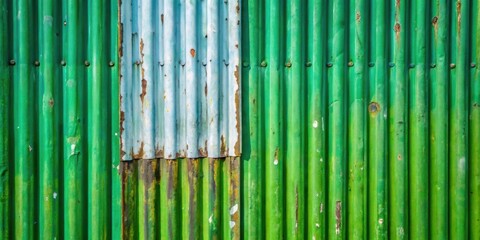Fototapeta premium Rustic Green and Teal Corrugated Metal Sheet Texture with Patina and Rust