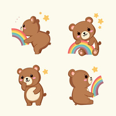 Cute teddy bear on a rainbow. Vector illustration of a cartoon, Set teddy bear on a rainbow