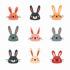 Set of bunny rabbit cartoons and foot prints icon set on pink background vector.