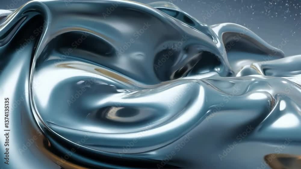 Poster A shiny silver fabric with a wave design is displayed. The fabric is made of metal and has a unique texture that resembles water. The waves are arranged in a way that creates a sense of movement