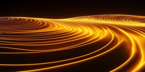 Naklejka premium A dark tunnel features neon Sci Fi lines that glow, with reflections visible on both the floor and the ceiling, surrounded by an empty center, as depicted in a 3D rendering image of abstract glowing
