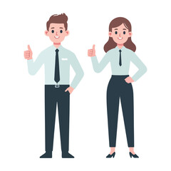 Obraz premium vector business man and woman standing giving thumbs up