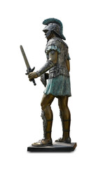  Roman Spartan Soldier Lost Wax Bronze Statue Monumental Ancient warrior statue, Ancient warrior statue as decorations, which is located in front hotel isolated on white background. This has clipping 