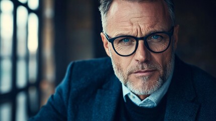 Digital art poster portraying a smiling male entrepreneur who embodies charisma and confidence of a thriving business owner, exuding self-assuredness and exceptional managerial skills