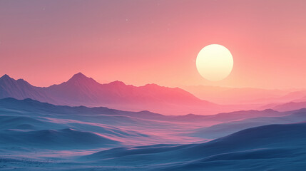 Obraz premium Serene landscape at sunset with soft pink and blue hues 