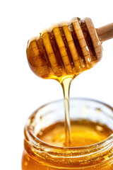 Isolated Honey Jar with Dripping Dipper