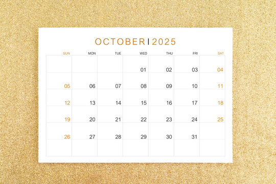 October 2025 page on gold glitter background.