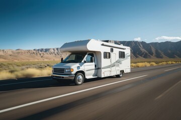 Obraz premium White motor home vehicle highway van.