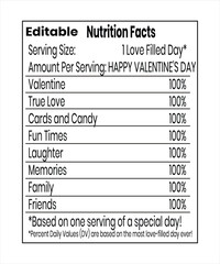 Editable Valentine's Day Nutrition Facts Card Template - Love, Fun, and Memories