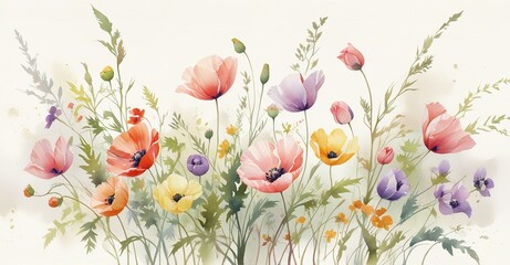 ilustración de flores silvestres pintadas en acuarela
