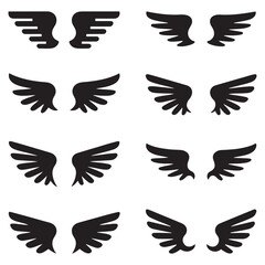 Set of wings icons. Wings badges. Collection wings badges. Vector illustration.Silhouette Vector Black. with white background