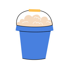 A simple illustration of a blue bucket full of soapy water and foam. Cleaning concept.