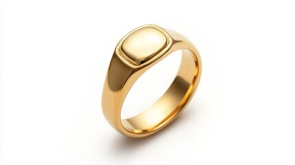 Shiny golden wedding band isolated on white background, elegant and classic style.