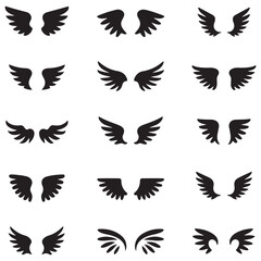 Set of wings icons. Wings badges. Collection wings badges. Vector illustration.Silhouette Vector Black. with white background