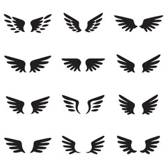 Set of wings icons. Wings badges. Collection wings badges. Vector illustration.Silhouette Vector Black. with white background