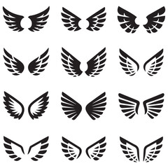 Set of wings icons. Wings badges. Collection wings badges. Vector illustration.Silhouette Vector Black. with white background