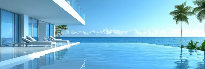 Fototapeta premium Modern luxurious waterfront home with an infinity pool and ocean view