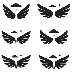 Set of wings icons. Wings badges. Collection wings badges. Vector illustration.Silhouette Vector Black. with white background