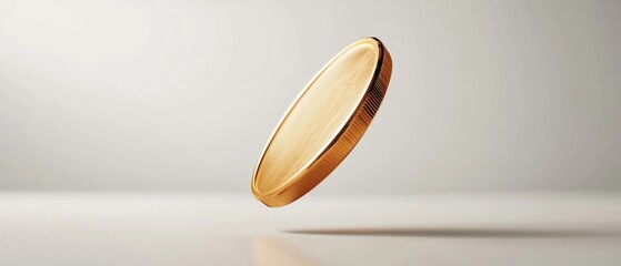 3d rendering of a gold coin. the coin is in the center of the image and is slightly tilted to the left. it appears to be floating in the air, with its surface reflecting the light.