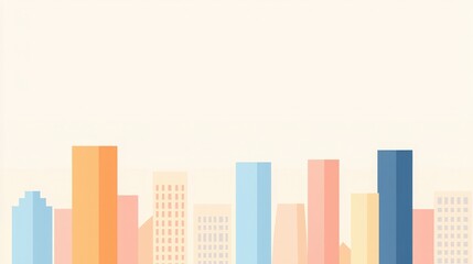 Naklejka premium Pastel City Skyline, Soft colored cityscape illustration