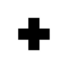 Minimalist black silhouette of a first aid cross symbolizing medical assistance
