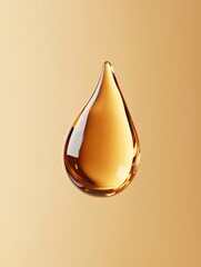 Fototapeta premium 3d rendering of a drop of oil. the drop is in the shape of a teardrop and is made of a shiny, golden-brown liquid. it appears to be floating in mid-air, with the droplet slightly tilted to the right.
