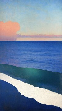 Fototapeta Refleation of wave sea sky wallpaper painting.