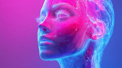 AI data with holographic analysis, Scientific pink Blue, Translucent 