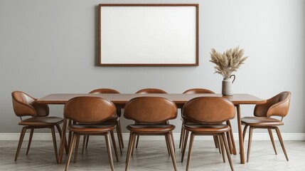 Minimalist dining area displays rectangular table with leather chairs