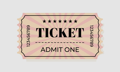 Vintage ticket design with bold typography and sunburst pattern for entertainment event