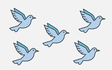 Fototapeta premium Blue Songbird Vector Icon Set – Minimalist Geometric Flat Design, Clean Animal Outline Illustration