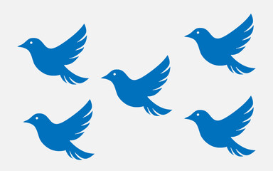 Minimalist Blue Bird Silhouette Icons – Clean Flat Vector Design, Elegant Animal Logo Collection