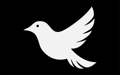 Minimalist Dove Bird Vector Icon – White Bird Silhouette, Elegant Flat Design on Black Background